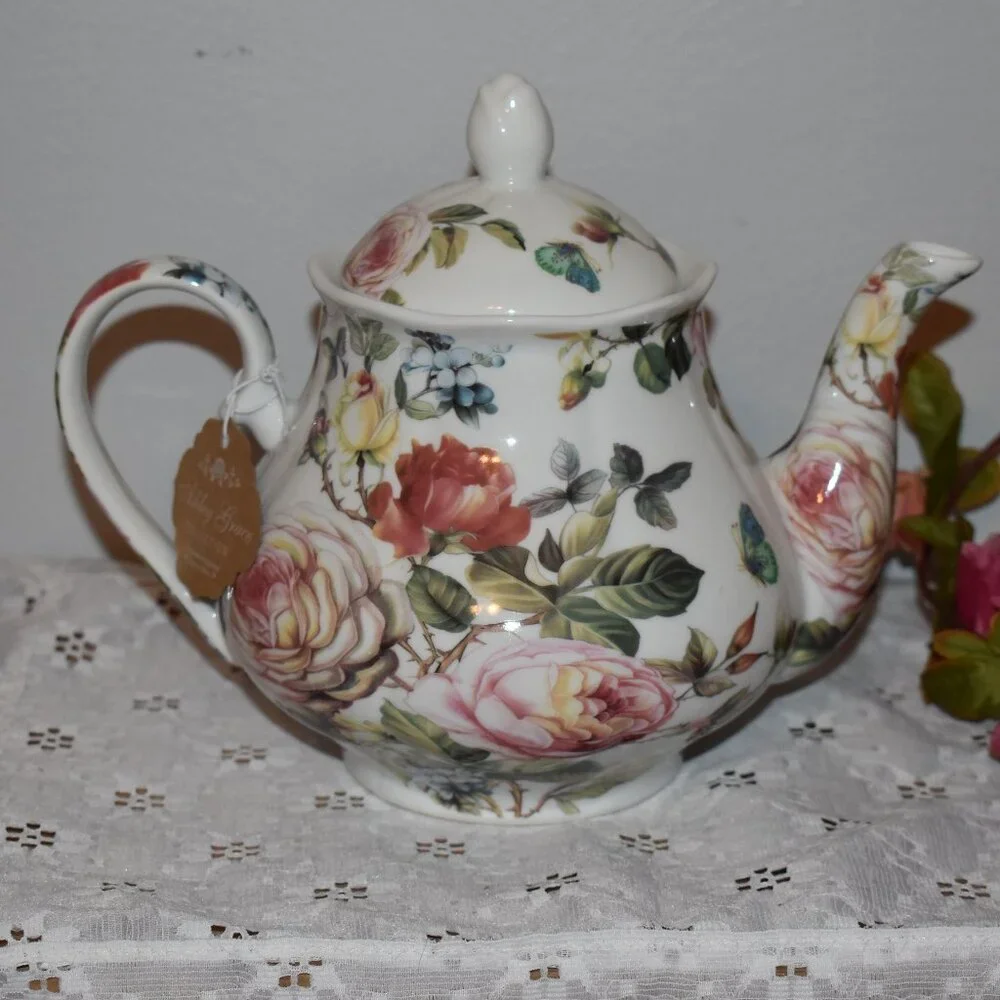 Kent Pottery Floral Rose Flower Garden Porcelain Country Cottagecore Teapot